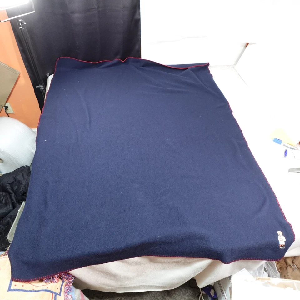 Vintage Ralph Lauren Polo Bear Blanket Fleece Blue Throw Cover Y2K 68x51 - Image 2 of 4