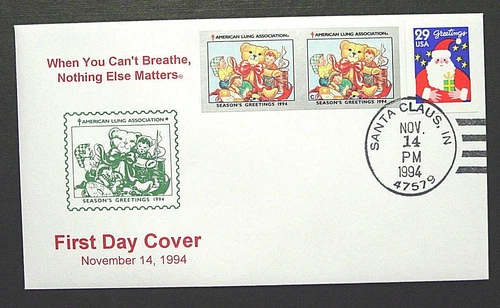 US, 1994 Santa Claus Indiana FDC & Tied On, Printer Mark, Cachet & ALA Seals