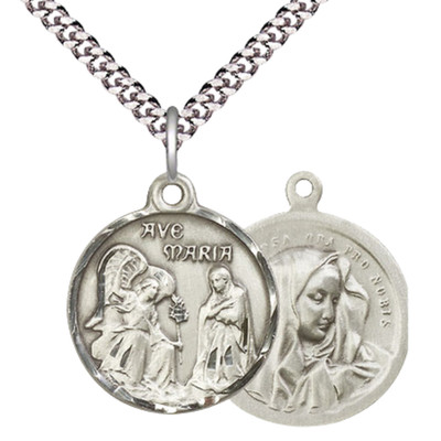 Sterling Silver Saint Gabriel the Archangel Medal 24'' Endless Chain Necklace