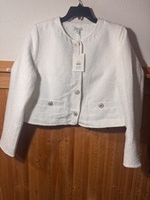 Free Assembly Nubby Boucle Tweed Jacket Cream White Blazer Crop Cardigan S M NWT