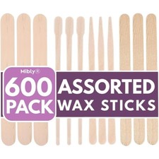 600 Pcs Wooden Waxing Sticks Assorted Sizes for Body Legs Face Hair Removal and