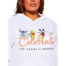 Disney 100 Years of Wonder Hoodie White Mickey Pooh Stitch Tinker Bell Large