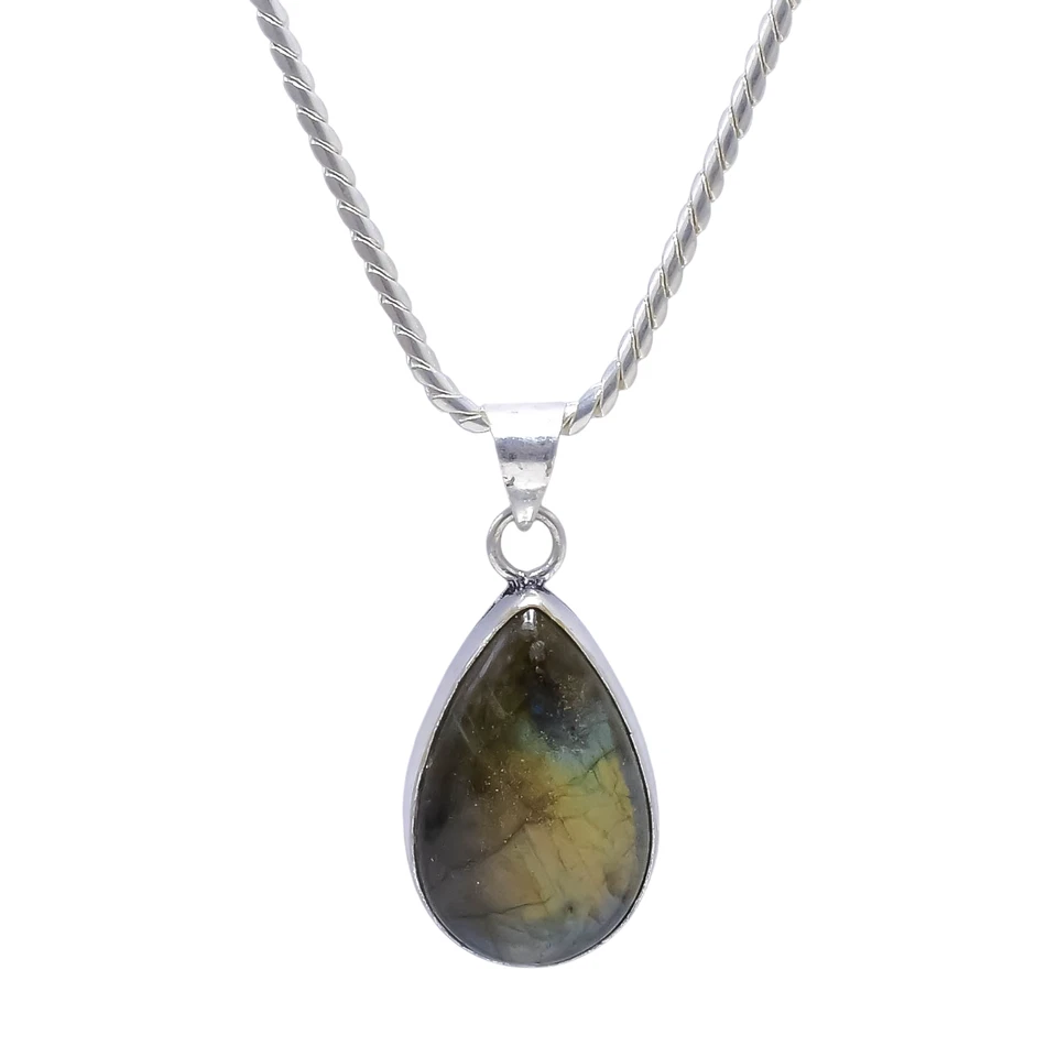 Natural Labradorite Gemstone Pendant 925 Sterling Silver Handmade Necklace 20" - Image 3 of 4