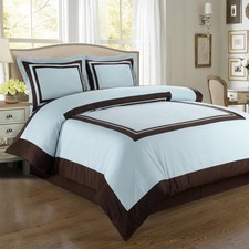 Hotel Blue/Chocolate Egyptian Cotton Duvet Cover Set