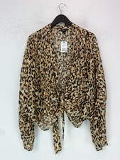 Image of Next Brown Leopard Print Blouse Metallic Sheer Tie Front Long Sleeve XL NEW