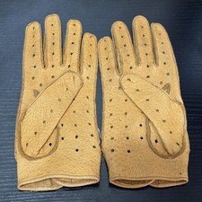 Vtg Tan Leather Driving Gloves Perforated Deerskin Style Classic Auto Gloves 7