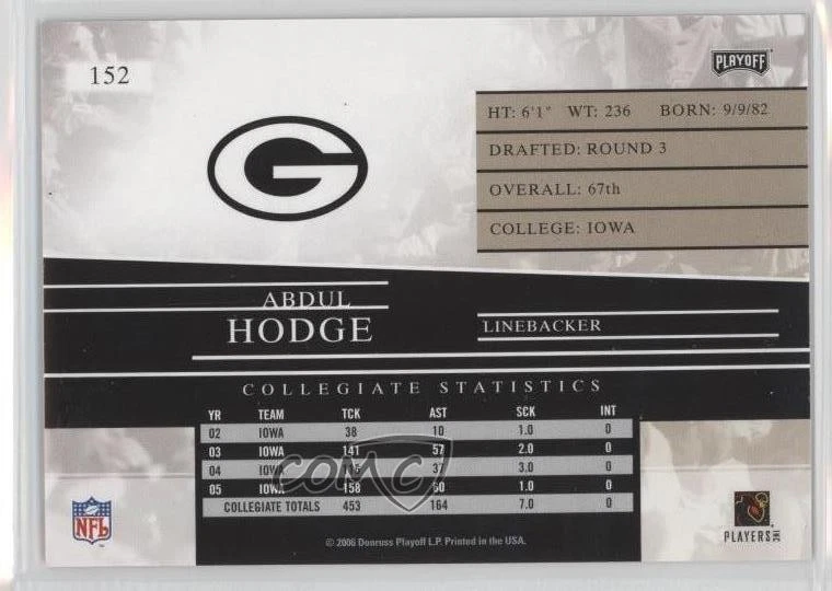 2006 Playoff Prestige Rookie Xtra Points Blue Abdul Hodge #152 Rookie RC - Image 2 of 2
