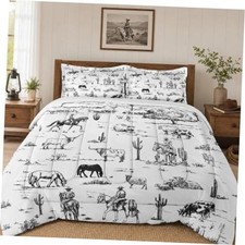Comforter Set, 3 Pieces Western Cow Bedding Set Queen Western Cowboy