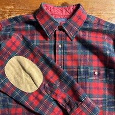 Pendleton Trail Shirt Large 100 USA Virgin Wool Plaid Elbow Patches Shirt L VN
