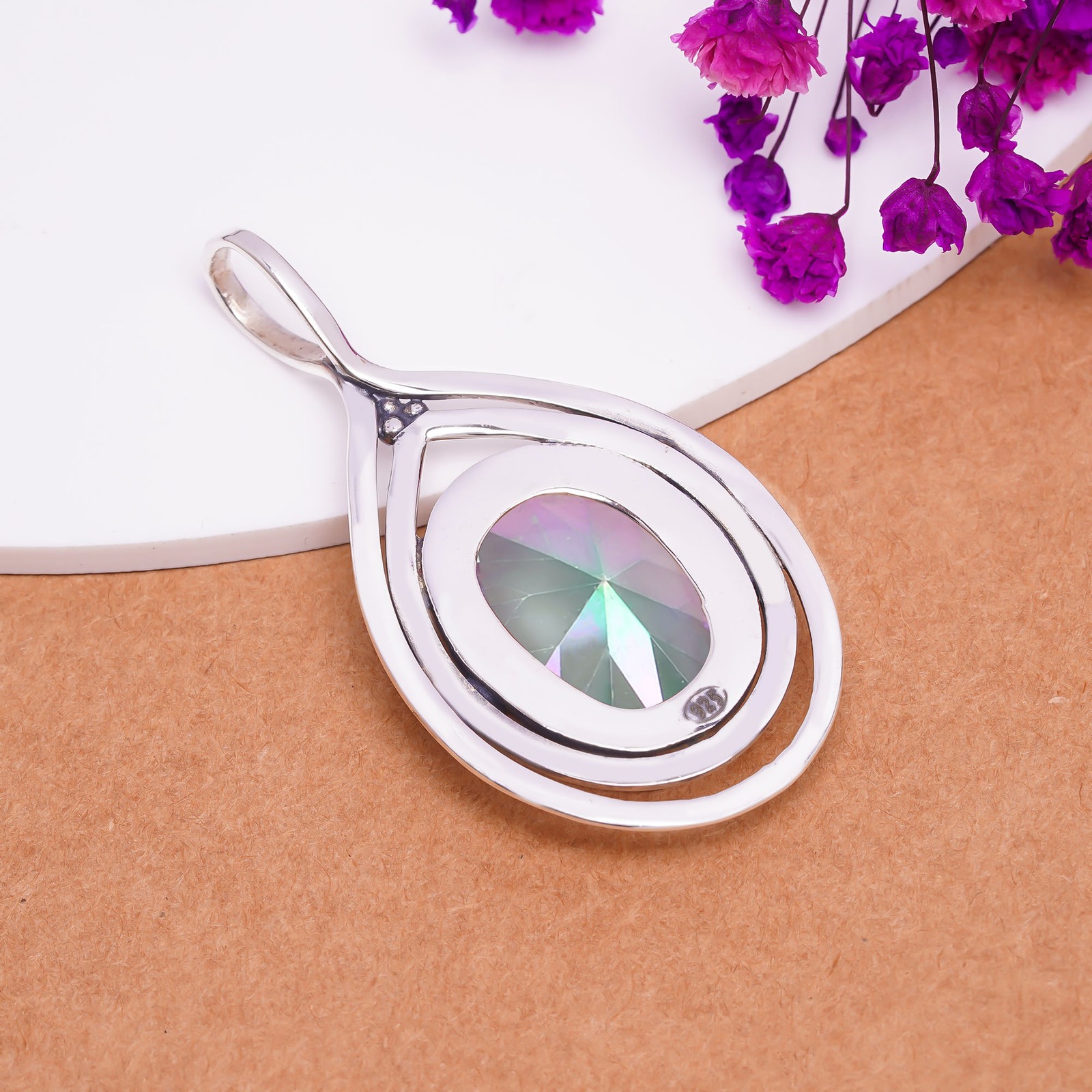 Rainbow Mystic Fire Topaz 925 Sterling Silver Pendant, Christmas Gift, P143729