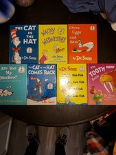 Lot Of 7 Vintage 60's 70's 80's Dr. Seuss Books & Cat In The Hat Book Bag