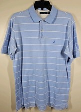 Nautica Polo Shirt Men s Medium Blue White Short Sleeve Striped 100 Cotton