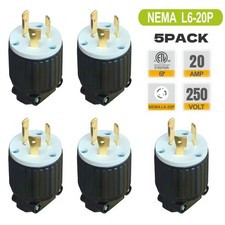  5PACK Heavy Duty Twist-Lock NEMA L6-20 20Amp 250Volt Generator Plug, ETL Listed