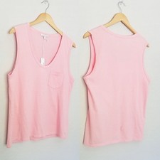 NEW James Perse Standard V-Neck Pocket 100 Cotton Tank Top L Pink Peony 95