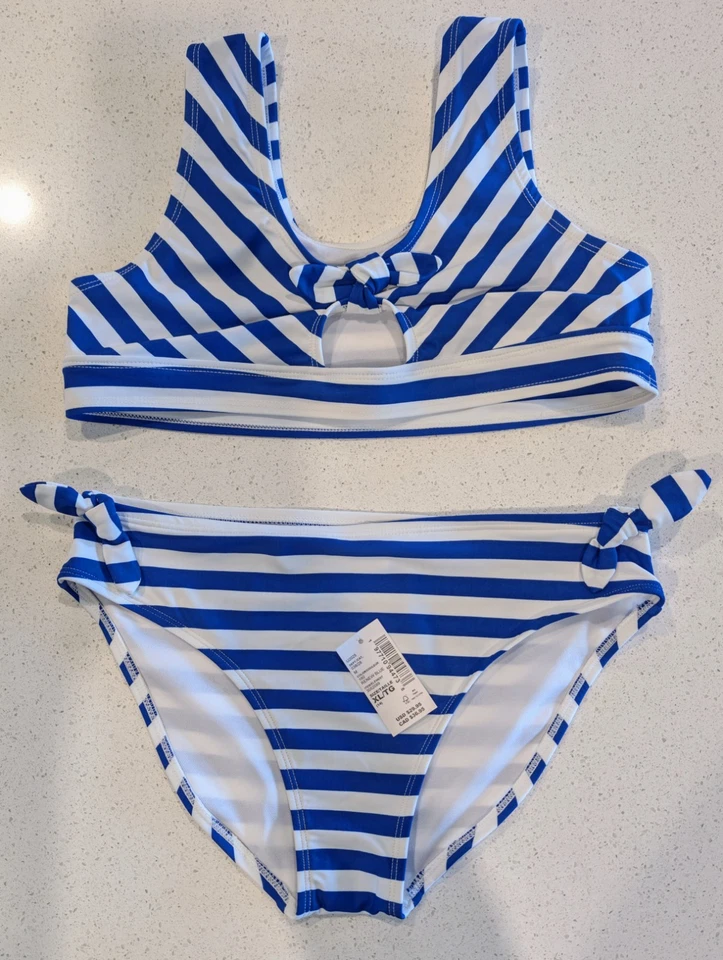 Bikini The Children's Place Niñas Talla 14/16 XL Azul Blanco Rayas 2 Piezas Natación Nuevo con Etiquetas Foto 3 de 4