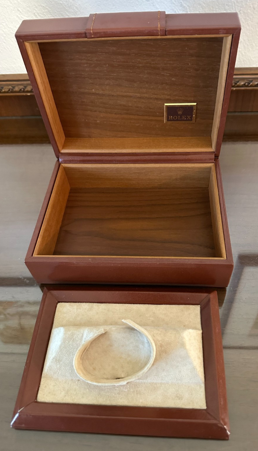 Vintage Rolex Day-Date Watch Box Case 71.00.02 Brown Wood w/ Outer Box *READ*