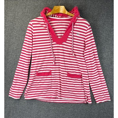 Vineyard Vines Women XL Red White Striped Pima Cotton Hoodie V-Neck Spring Break