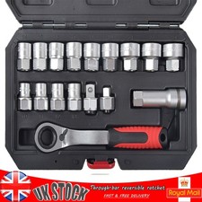 17-Piece Pass Through Socket Set 3/8" 1/2" Adaptors Ratchet Go Through 10-24mm