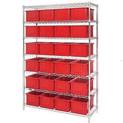 Wire Shelving With (36) 3''H Grid Container Red 60x24x63