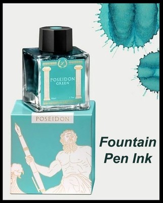 Laban Greek Mythology Bottled Ink for Fountain Pens in Poseidon Teal - 50ml USA