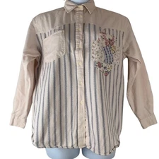 Vintage Denim Outfit Womens Button Shirt Jeans Set Floral Striped Gitano Size 10