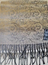 Italian CEJON 62" Long Scarf/ Wrap, Wave Neutral Colors With Inlay Pattern, New