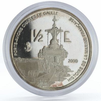 France 1 1/2 euro Porte-Avions Charles De Gaulle Ship proof silver
