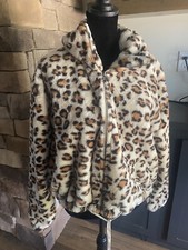 PINK Victoria  s Secret  Know One Cares" Leopard Print Faux Fur Cropped Jacket