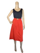 Vintage 80s Sasson Red Cotton Belted Midi Skirt Size 12