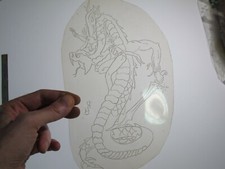 vtg 1960s 1970s Tattoo acetate stencil Mythical Dragon w/ Human Arms LG. signed