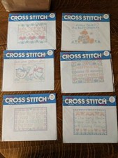 Lot  6 Bucilla Special Edition Stamped Cross Stitch Fabric / Charts 5" x 7" NEW