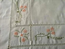 Rich Tablecloth x12 Linen Blend (60% Linen And 40% Cotton) Hand Full Stitch Embroidery