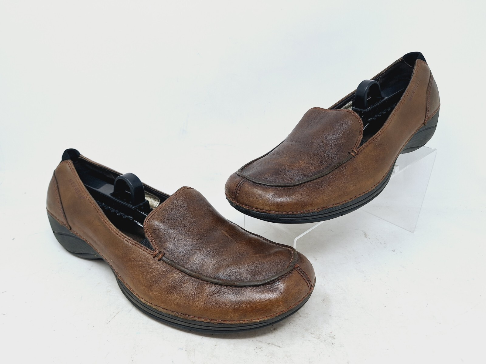 Merrell scarpe donna mocassini slip on sella parma pelle marrone Ortholite taglia 10