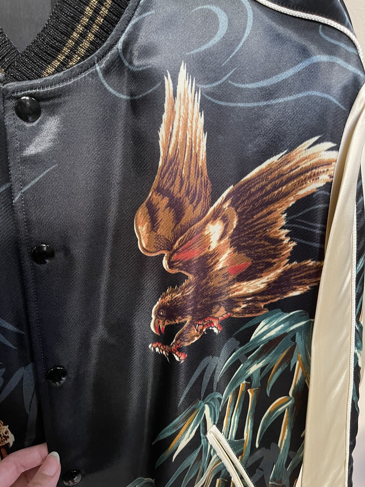 Giacca bomber Saint Laurent autentica zip taglia 46 stampa tigre e aquila usata