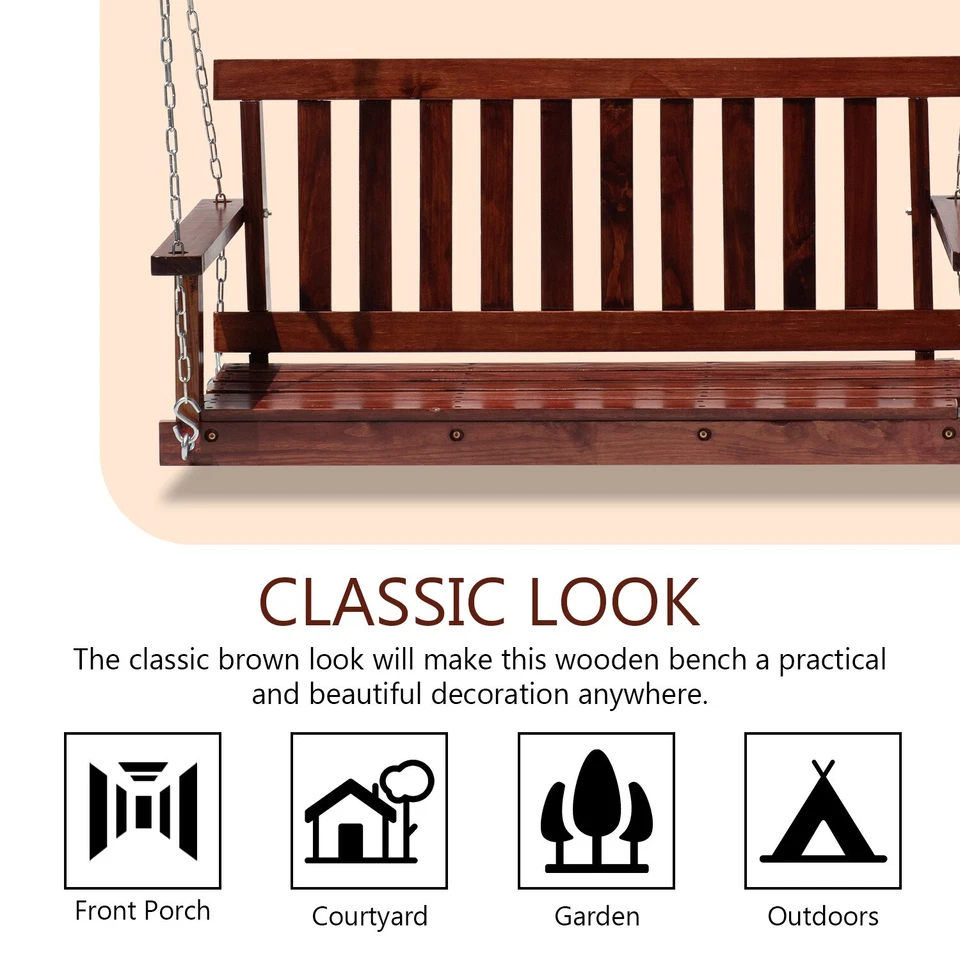 Banco oscilante de porche de madera resistente 800 lb capacidad de peso con cadenas colgantes Foto 4 de 4