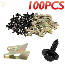 100Pcs Metal Car Body Panel Fender Fastener Kit Hex Bolts U-Nut Clip Screw Fixed