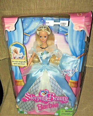 New VTG 1998 Mattel Sleeping Beauty Barbie Open Close Eyes