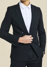 Cloth Zones Notch Lapel Luxury Double Breasted Black Blazer for Mens