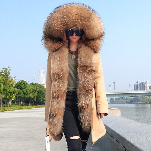 Women's Real Raccoon Fur Coat Collar 