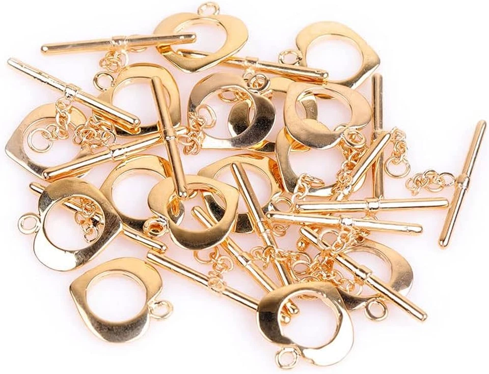 14K Yellow Gold Filled Toggle Heart Clasp for DIY Jewelry Craft Making Necklace - Image 3 of 4