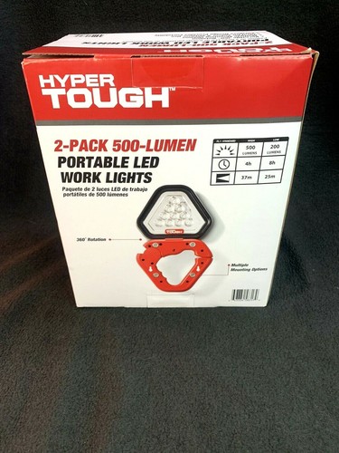 New Hyper Tough 2-pack 500-Lumen Portable LED Work Lights 360° Rotation Cordless - Picture 3 of 8