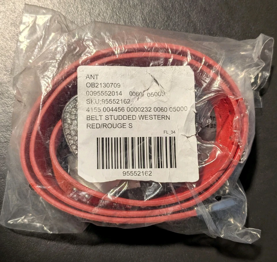 Cinturón occidental Anthropologie con diamantes de imitación tachonado rojo/pícaro talla pequeña - 1,5" W nuevo con etiquetas Foto 4 de 4