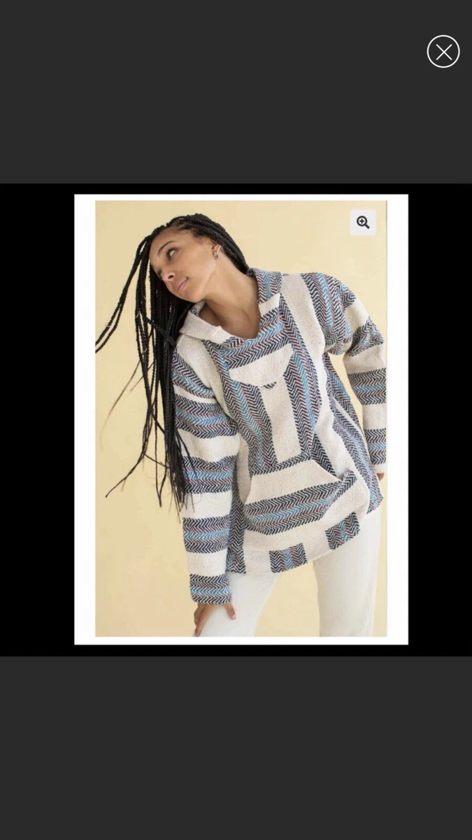 Ragstock Baja Drug Rug Heavy Striped Kangaroo Pocket Pullover Hoodie Jacket S