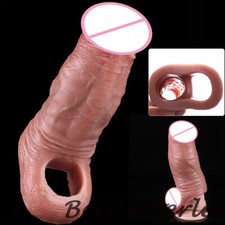 Silicone Open-ended Male Sheath Realistic Hollow Soft Penis Enlarger With Ring