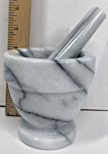 Marble Mortar and Pestle Set Pill Crusher Spice Grinder Gray and White