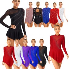 Womens Long Sleeve Shiny Figure Ice Skating Dance Dress Ballet Leotard Dancewear