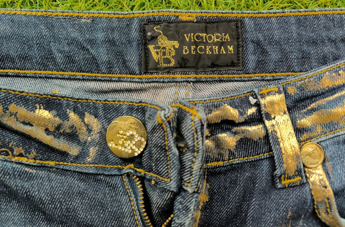 Vintage Victoria Beckham Women's Jeans Gold Paint Size 31
