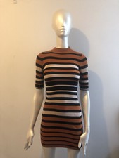 Lu Nyc Brown/Beige/Black Stripe Shortsleeved Bodycon Turtleneck Dress Small