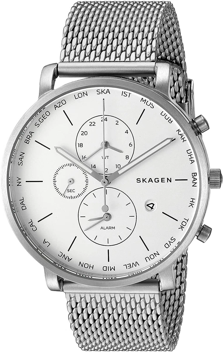 Skagen SKW6301 Hagen Silver Tone World Time Mesh Bracelet Mens