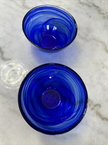 Beautiful Blue Swirl Glass Bowls 6 inch Set Of 2 - Picture 3 of 12